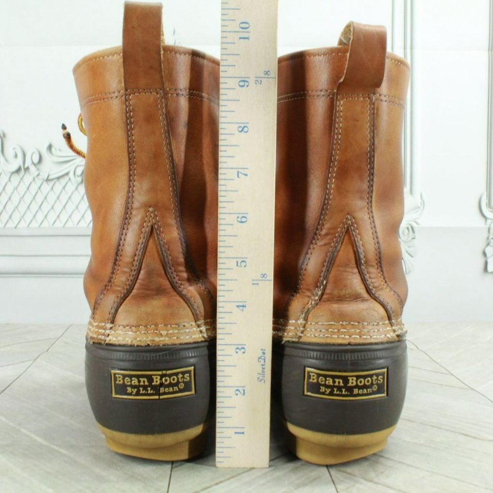 LL Bean Brown Leather Lace Up Round Toe Unlined Mid Calf Duck Boots Size 11 M - Picture 6 of 10